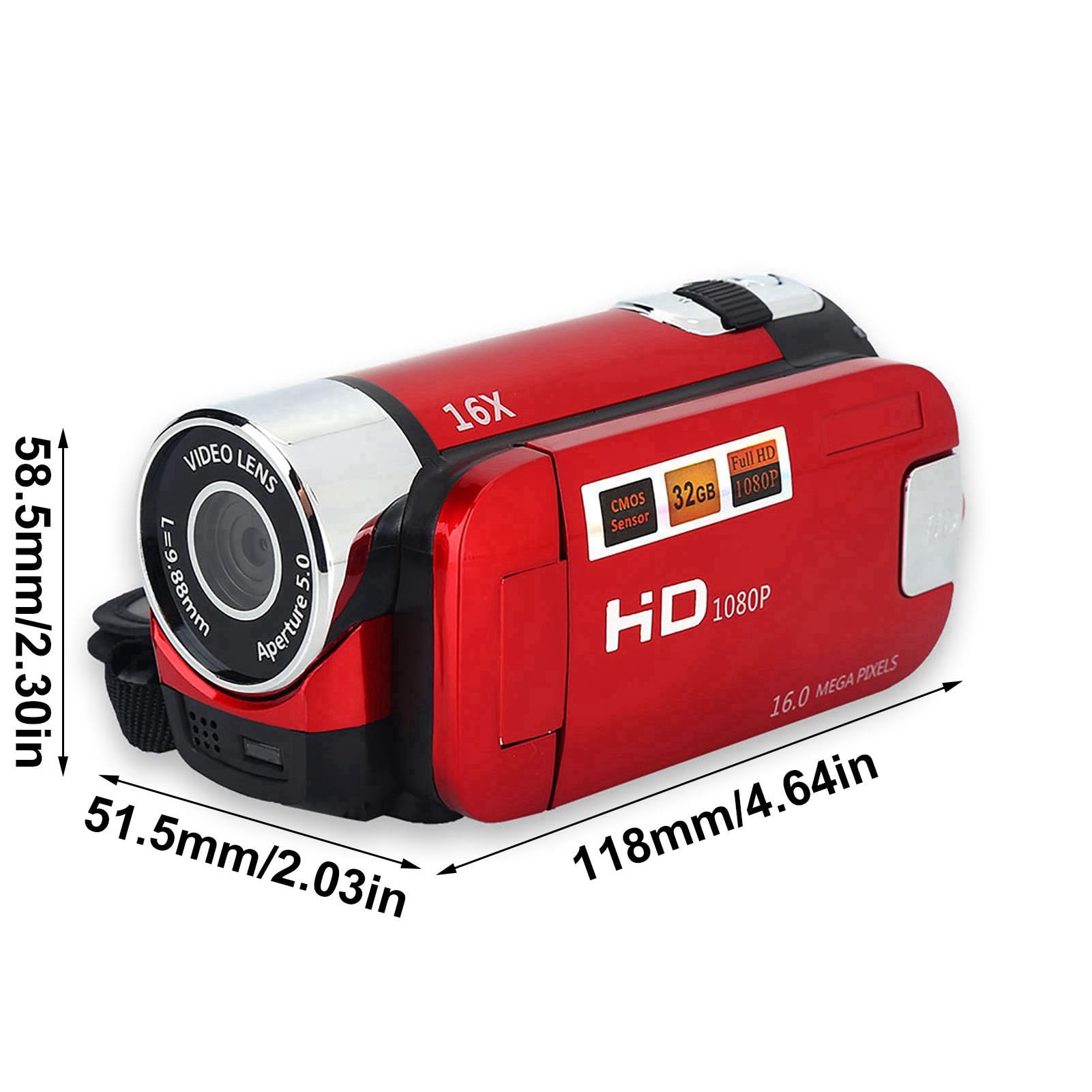 Sugoyi Caméscope numérique, caméra vidéo DV Haute définition Full HD 1080P 16X, Rotation de 270 °(Rouge UE)