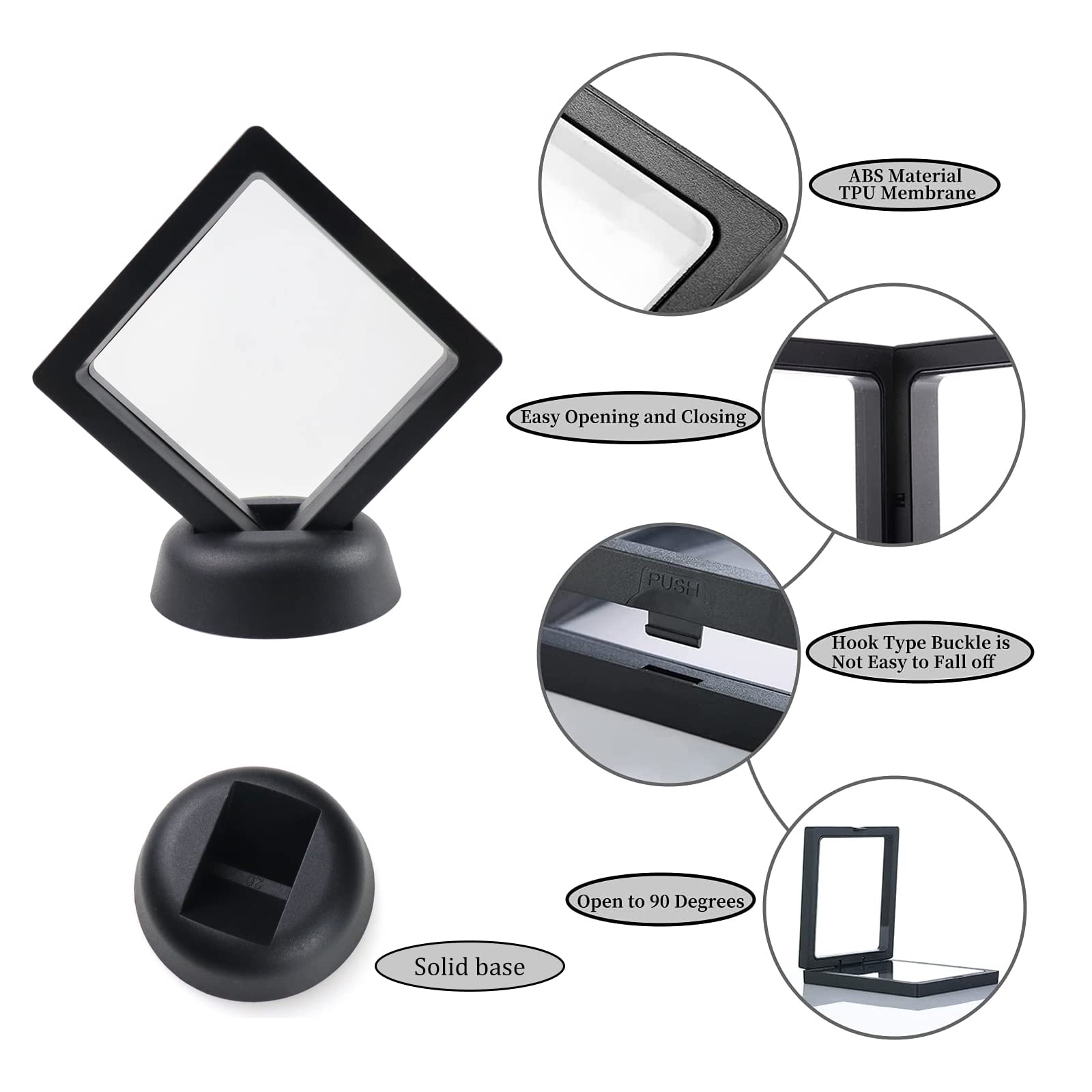 12 sztuk Floating Frame Display 3D, ramki na monety z podstawowym wyświetlaczem na biżuterię, kolczyki, pierścionki, medaliony, kamienie (czarny, biały)