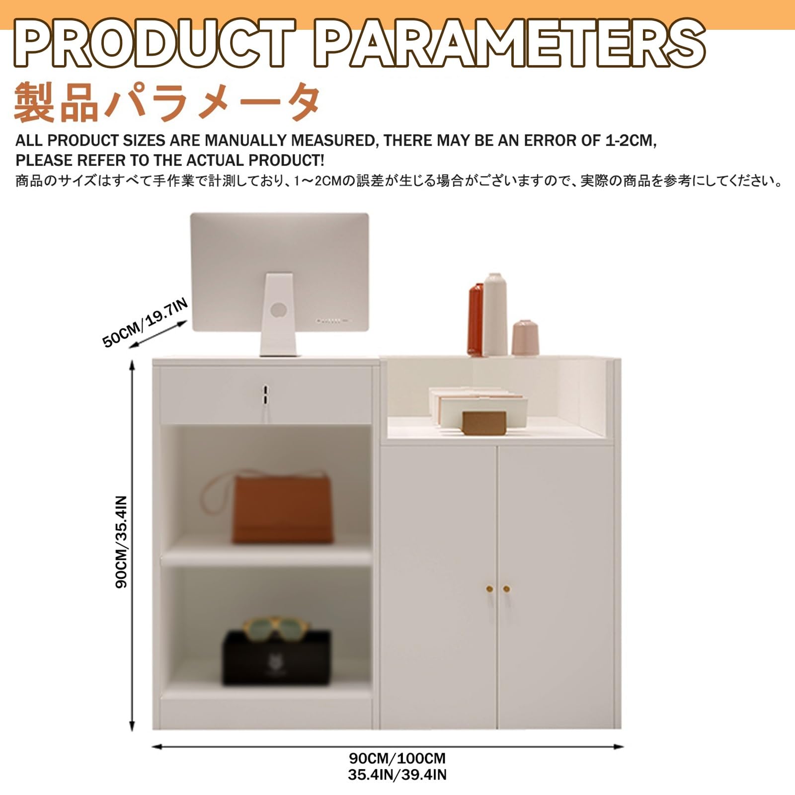 Moderno mostrador de recepción de roble transparente para hoteles, tiendas y oficinas, 100 cm, diseño lateral izquierdo, muebles elegantes al por menor