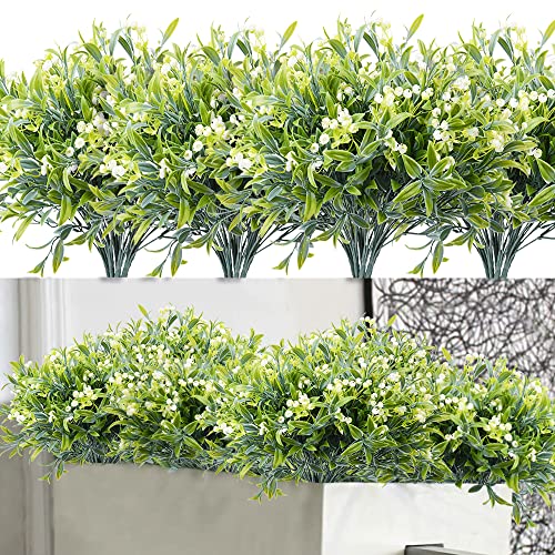 Handic Artificial Flowers For Outdoor 8Pcs Plastic Flower Plants Fake Flowers Uv Resistant Faux Flowers (White) #TOP14