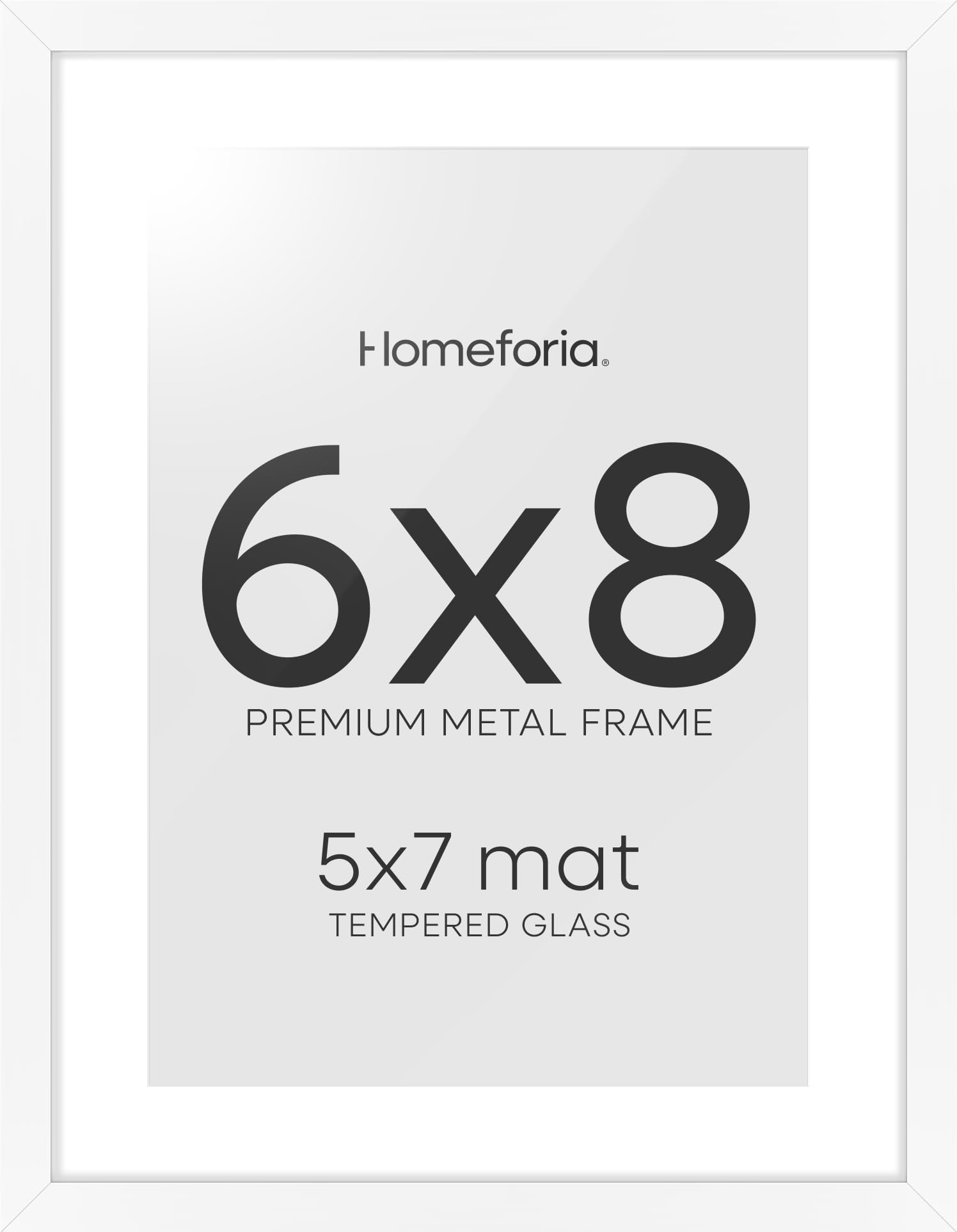 Homeforia 6x8 White Picture Frame, High-End Metal, 5x7 Mat, Glass | High End Aluminum, Tempered Glass, Acid-Free 5x7 Removable Mat, 6x8 in Edge-to-Edge Display 8x6, Wall Kit, Set Of 2