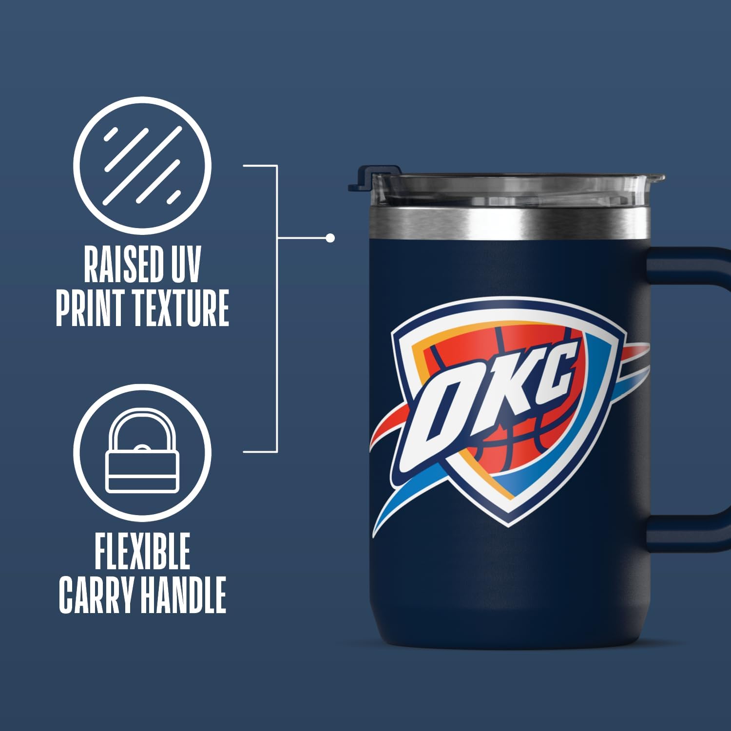 Hydrapeak x NBA Officially Licensed Oklahoma City Thunder 18oz Insulated Coffee Mug with Flip Lid and Handle for Travel, Cold/Hot, Stainless Steel Coffee Cup Insulated, BPA-Free Double Walled, Tea Mug - Image 3