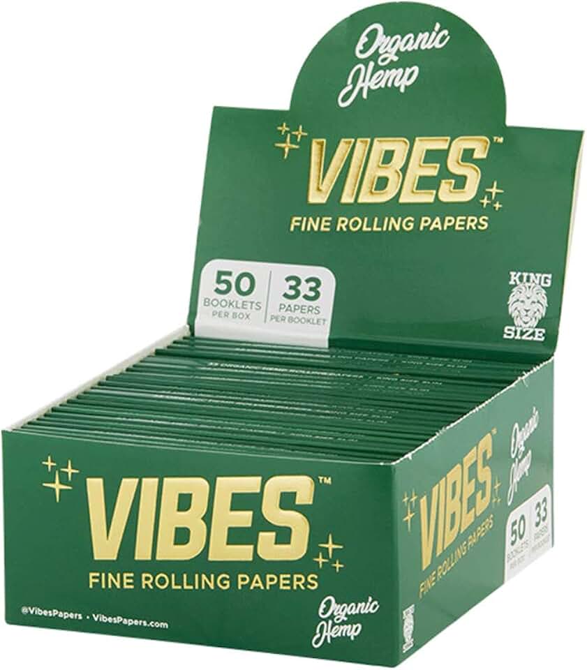 VIBES Rolling Paper King Size Booklet 33pc, Hemp Paper - 50 Pack