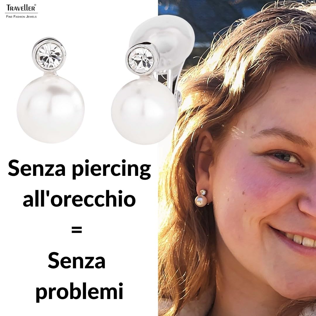 Traveller? Orecchini a clip con cristalli Swarovski, rodiati o placcati in oro 22 carati, perla: 10 mm