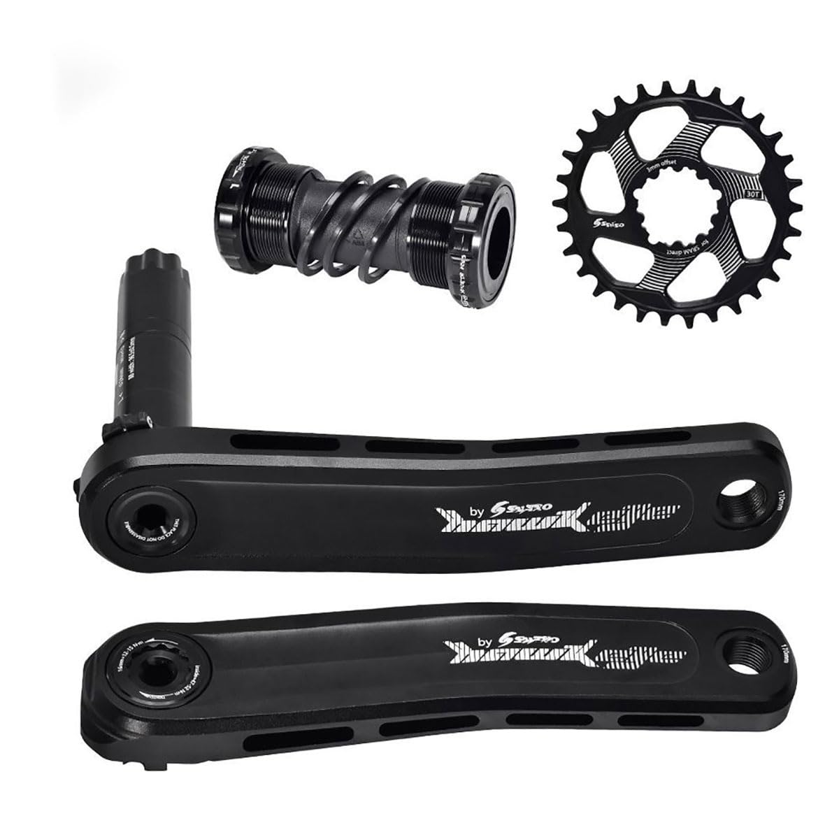 HZXQCVB Hollow Integrated 170mm MTB Crankset 30T/32T/34T/36T/38T Single Chainring Aluminum Alloy Mountain Bike Crank Arm Set With BB For 8-12 Speed(Svart,30T)
