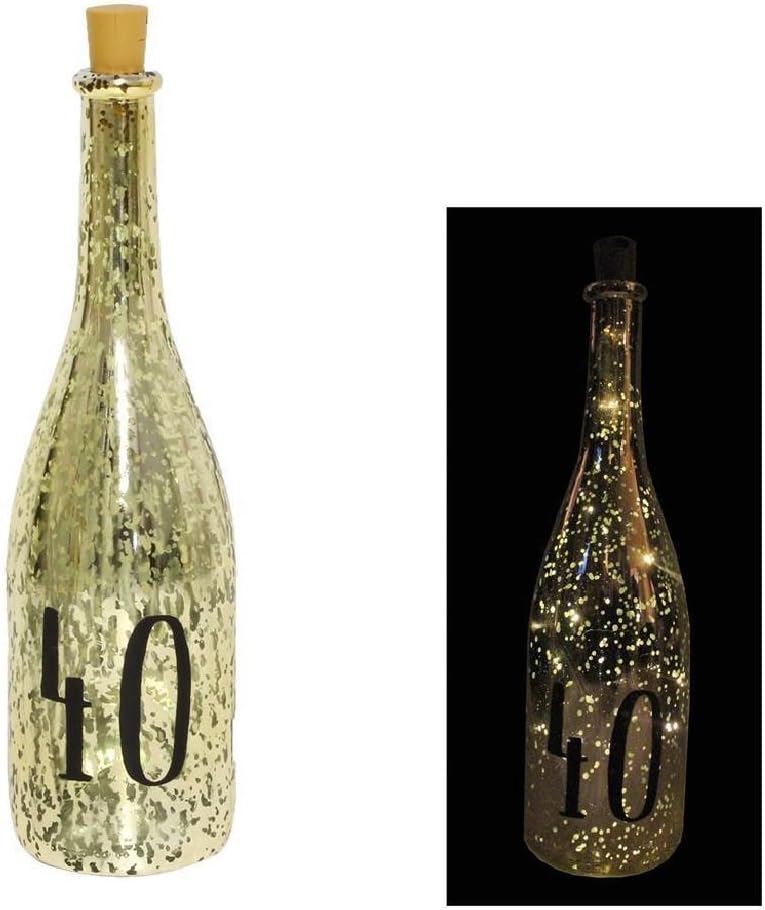 Gold Crackle Glaze Battery Light Up Bottle With Number - 40Th Birthday Gift