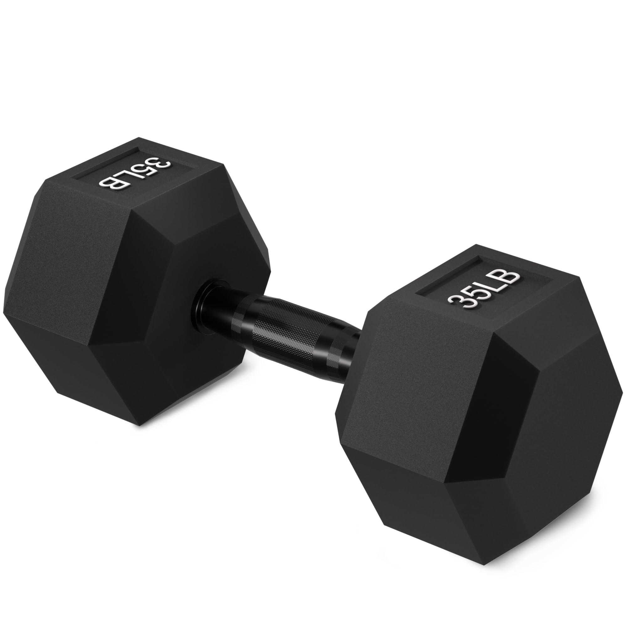 Fitvids Rubber Encased Exercise & Fitness Hex Dumbbell, Hand Weights with Anti-Slip Metal Handle for Home Gym, Multiple Sizes