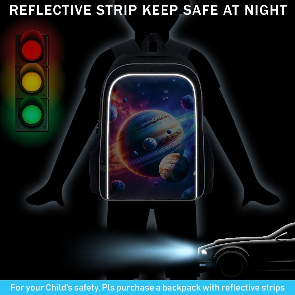 gxtvo 3PCS Kids Space Backpack for Boys, 17" Kids Universe Bookbag with Lunch Box, Water Resistant Middle Elementary School Bag - Cosmic Planet - Image 2