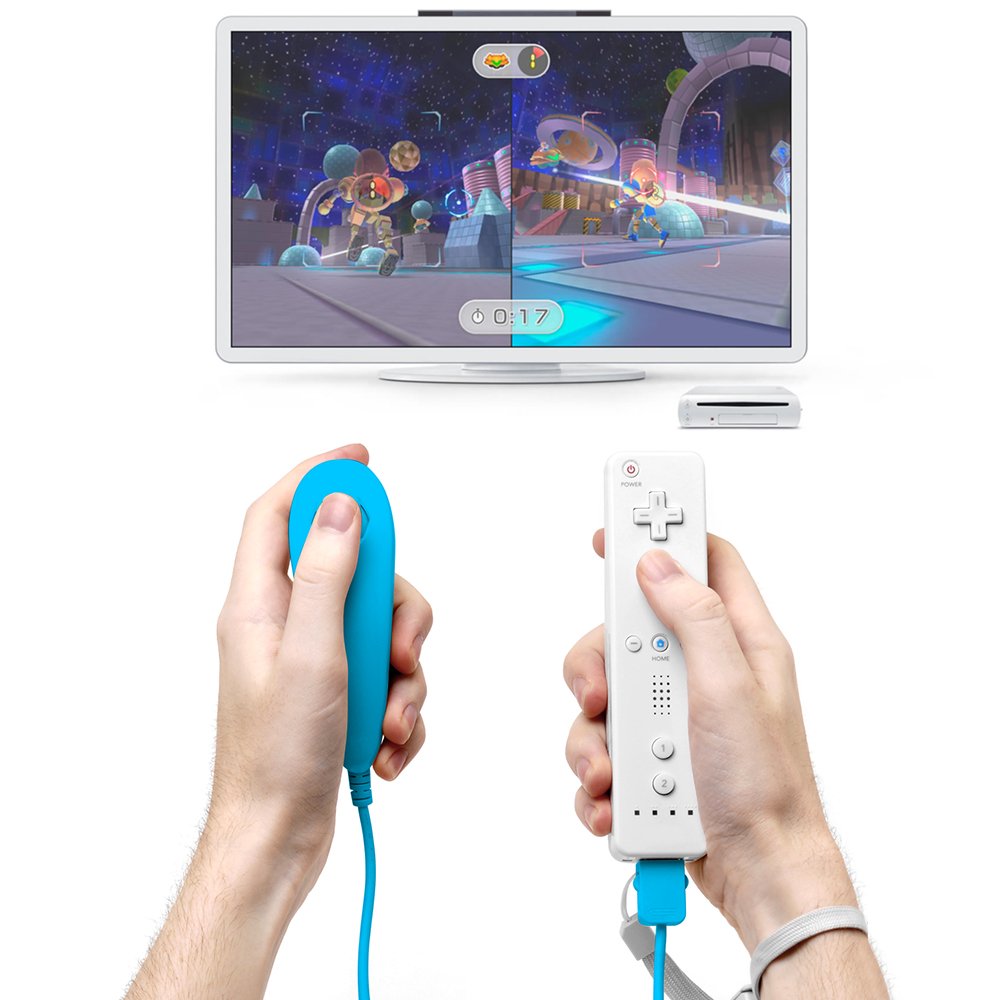 AFUNTA Nunchuck Controlador Gamepad para Nintendo Wii U, 2 Packs Reemplazo Mando para Wii U Videojuego - Azul Claro