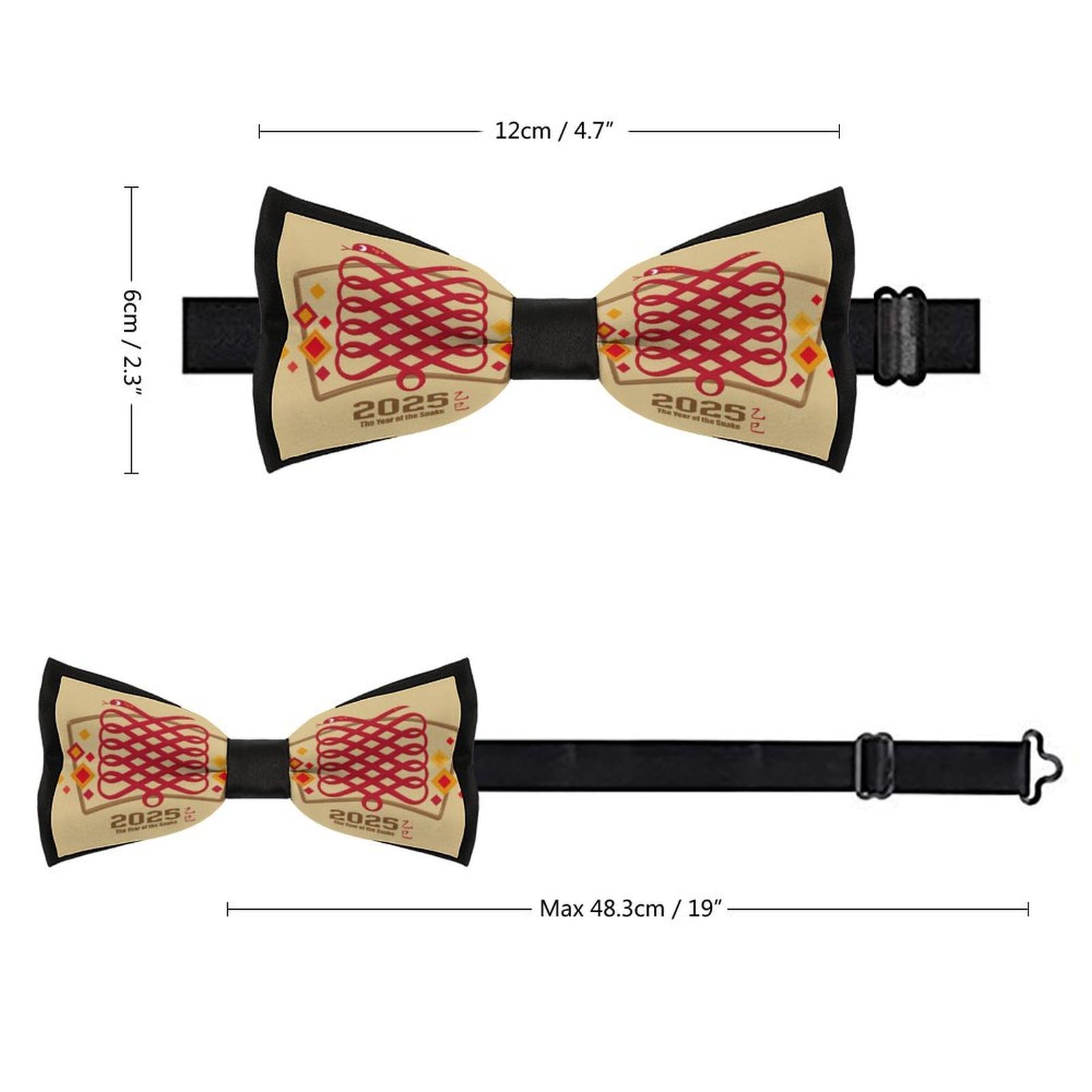 GoasNei Year Of The Snake 2025 Happy Chinese New Year 2025 Bow Tie for Men Adjustable Necktie Funny Tie Neck Ties for Weddings Party