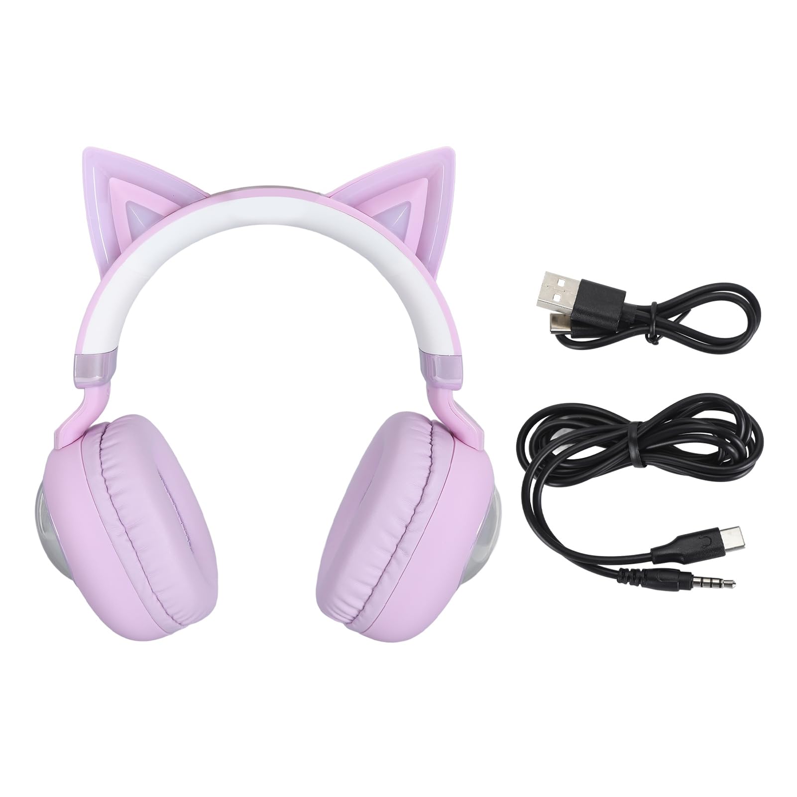 RGB -Bluetooth-Kopfhörer, HiFi-Stereo-Headset, 20 Stunden Spielzeit mit Mikrofon für Schul-Laptop, Leichte Katzenohr-Kopfhörer für (Purple)
