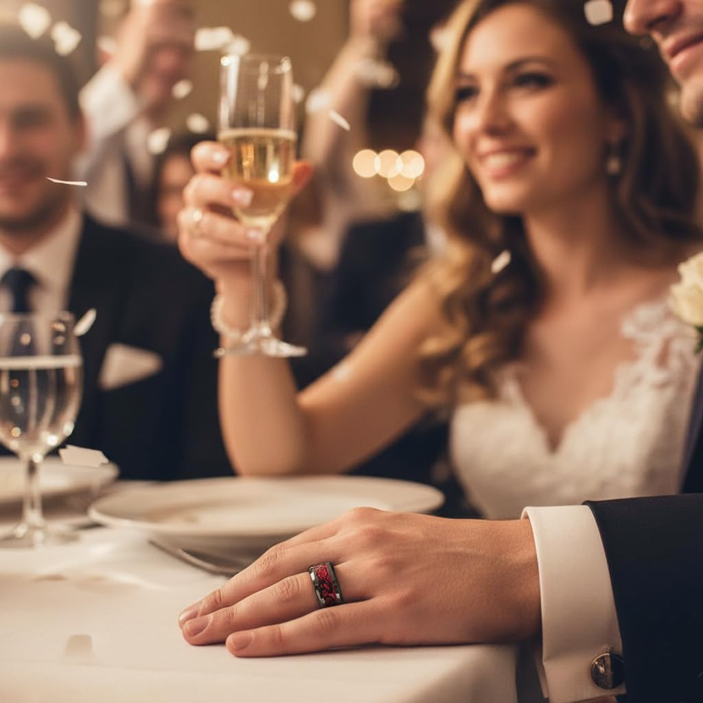 Paar Ringe mit Gravur Eheringe Partnerringe Verlobungsringe für Frauen Wolfram Herren Schwarz Rot Zirkonia Ring Personalisierter Wolfram Ring Größe 49-70
