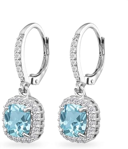Miniatura 7 de Aretes para mujer, aretes de piedra natal, aretes de piedras preciosas genuinas o sintéticas, aretes de halo, aretes colgantes, aretes delicados,