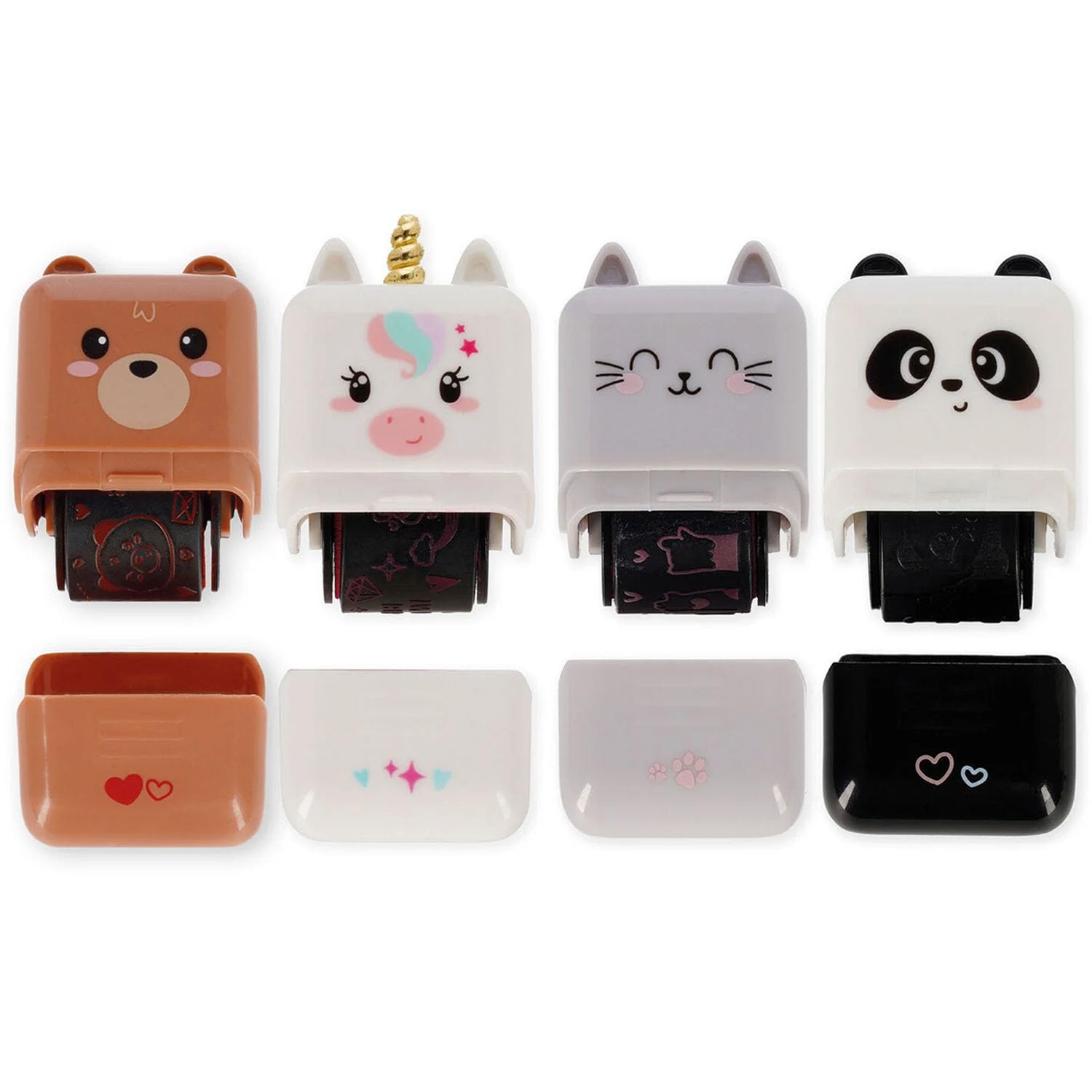 LEGAMI Decorative Roller Stamp Set of 4 | Unicorn, Panda, Kitty & Teddy Bear Mini Pattern Stamps | Cute Scrapbooking, Journaling & Card Making Designs with Animal Themes