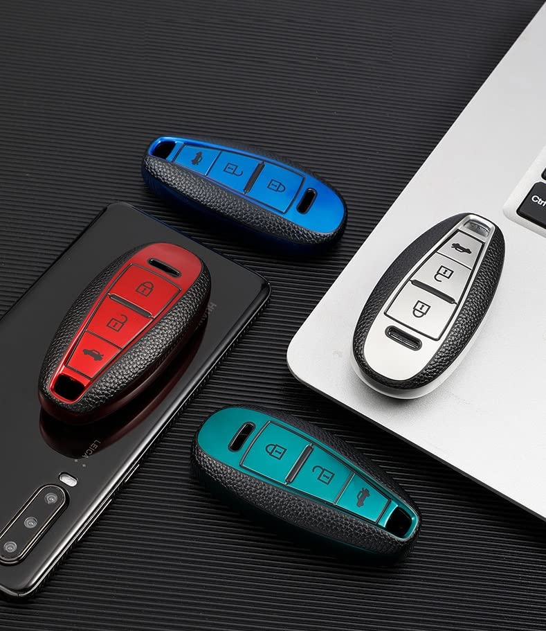 Image of JVCV Premium Soft TPU Leather Pattern Key Cover Compatible with Maruti Suzuki 3 Button Baleno Ciaz Vitara Brezza S Cross Swift Ignis and Toyota Urban Cruiser Smart Key (Red)