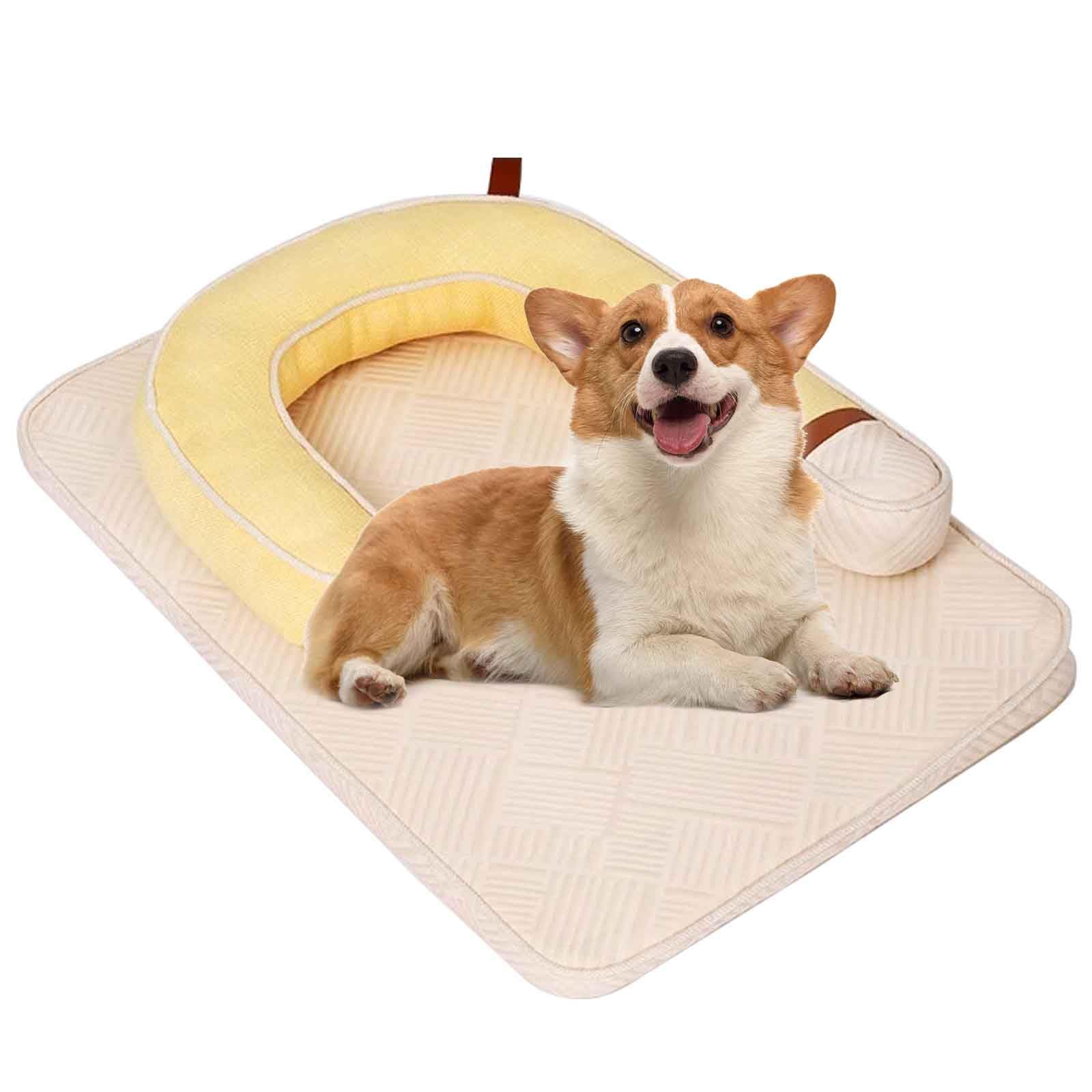 Estera De Enfriamiento para Perros, Seda De Hielo Manta Enfriamiento para Mascotas con Base Antideslizante, Cama para Perros para Perros Medianos Y Pequeños,Beige (Four Seasons),M