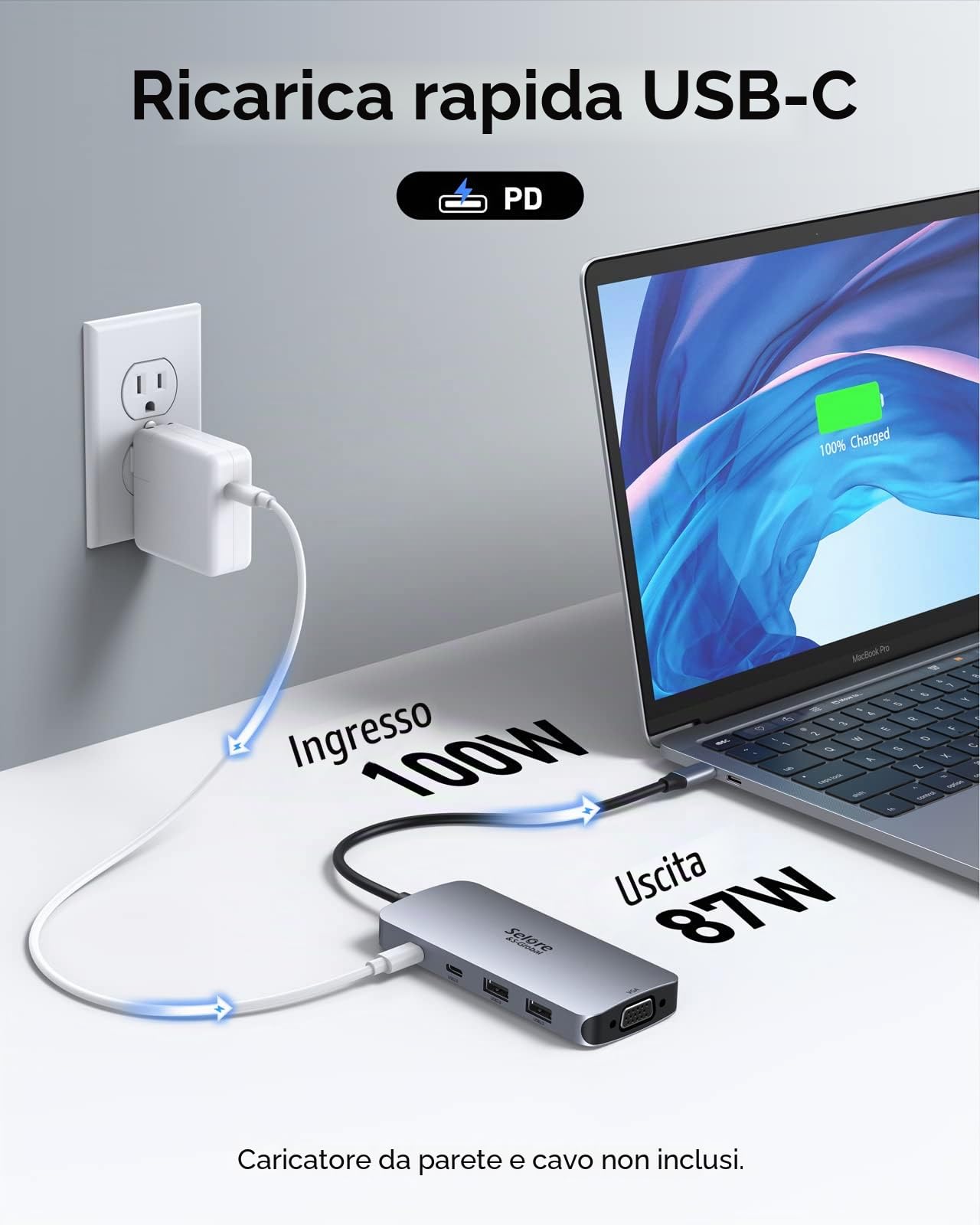 Docking station USB C 2 HDMI DP VGA 8 in 1 Adattatore Hub Multi Monitor per Laptop con Doppio 4K HDMI DP VGA PD100W USB 2.0 USB C Dati per Dell Lenovo Yoga Thinkpad Huawei
