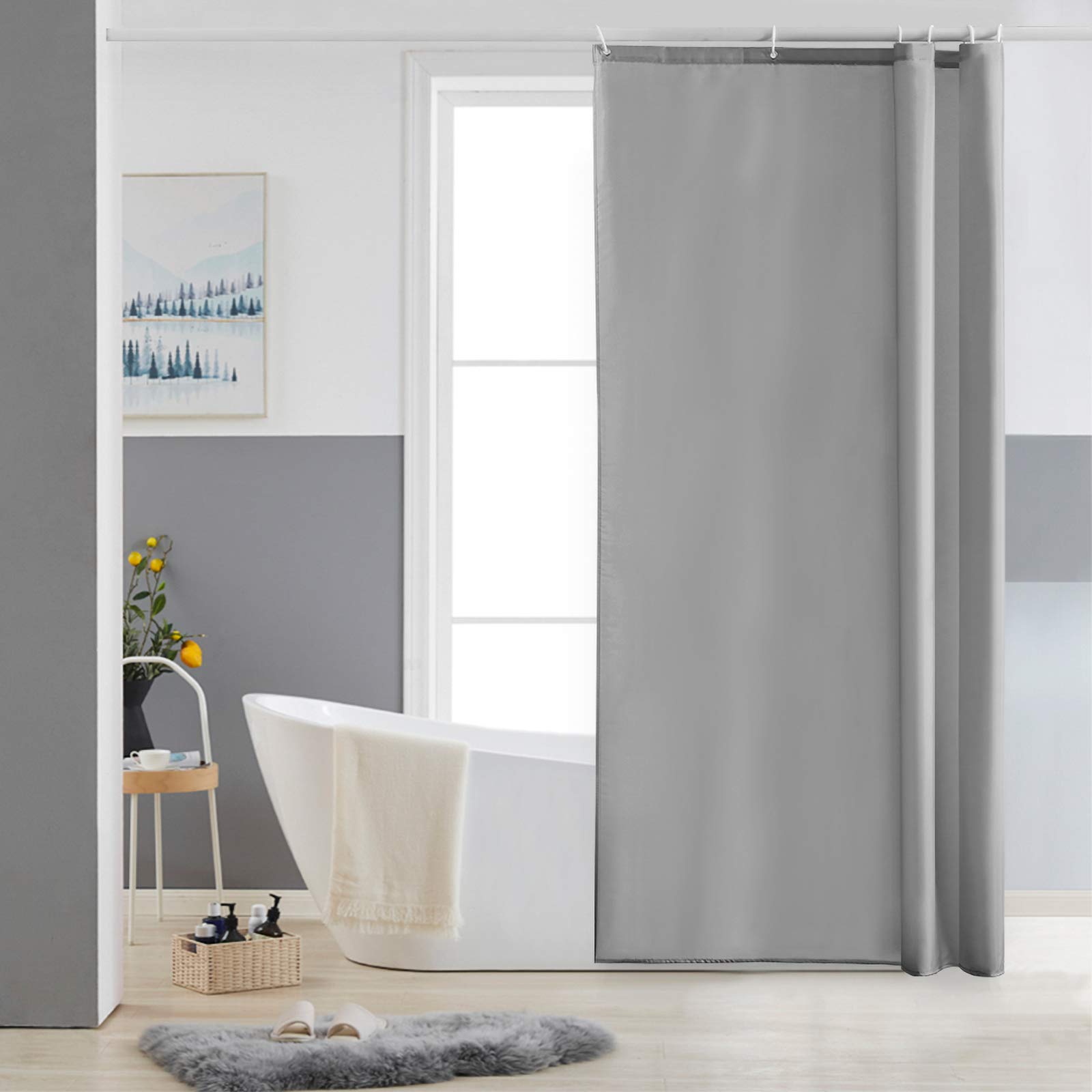 Cortinas Baño Blanca Antimoho Antibacteriano Impermeable Poliester Tela Lisa Lavable, con 12 Ganchos Plásticos, 180x200 Cortina. — view 52
