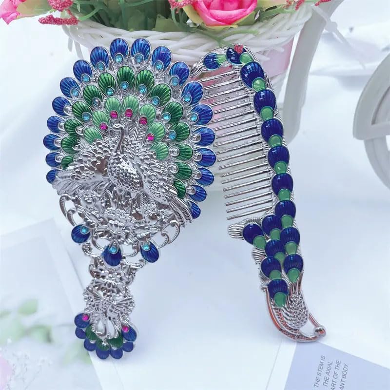 Ashkash 3D Creative Metal Hand Mirror Comb Set Classic Peacock Handheld Makeup Mirror Vanity Mirror Set Birthday Valentine's Day Gift Holiday Party Gifts-image-43