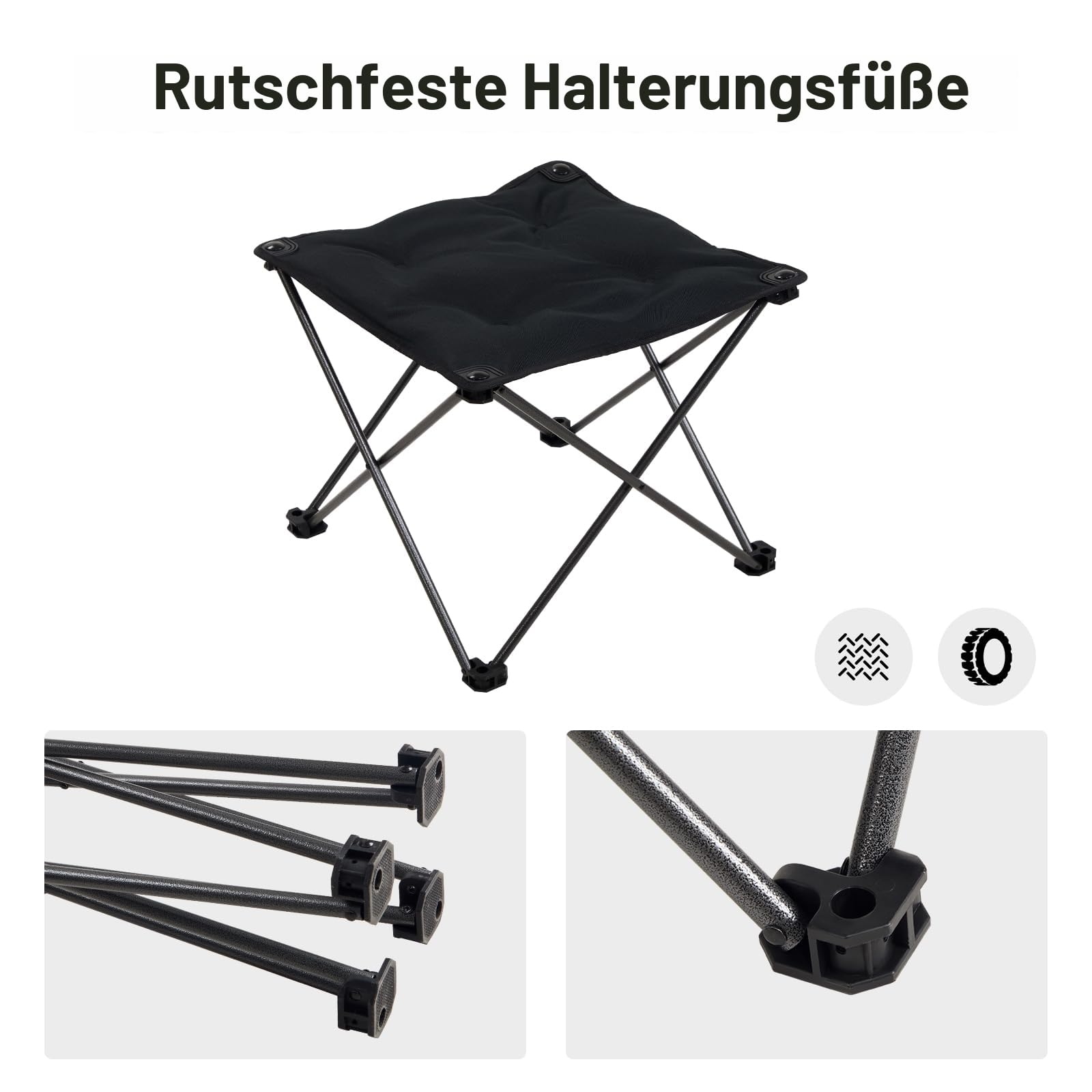 TIMBER RIDGE Klapphocker Camping Fußhocker Höhe von 46cm Campinghocker gepolstert leicht tragbar als Fußstütze für Camping Garten Strand 48x48x46cm belastbar bis 80kg
