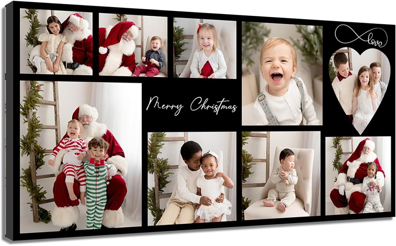 ZQQART Collage Picture Canvas for Wall Personalized with Your Photos Painting Prints Custom Photo for Pets Family Baby Wedding Decor (Blue,16"x32"(40x80cm))