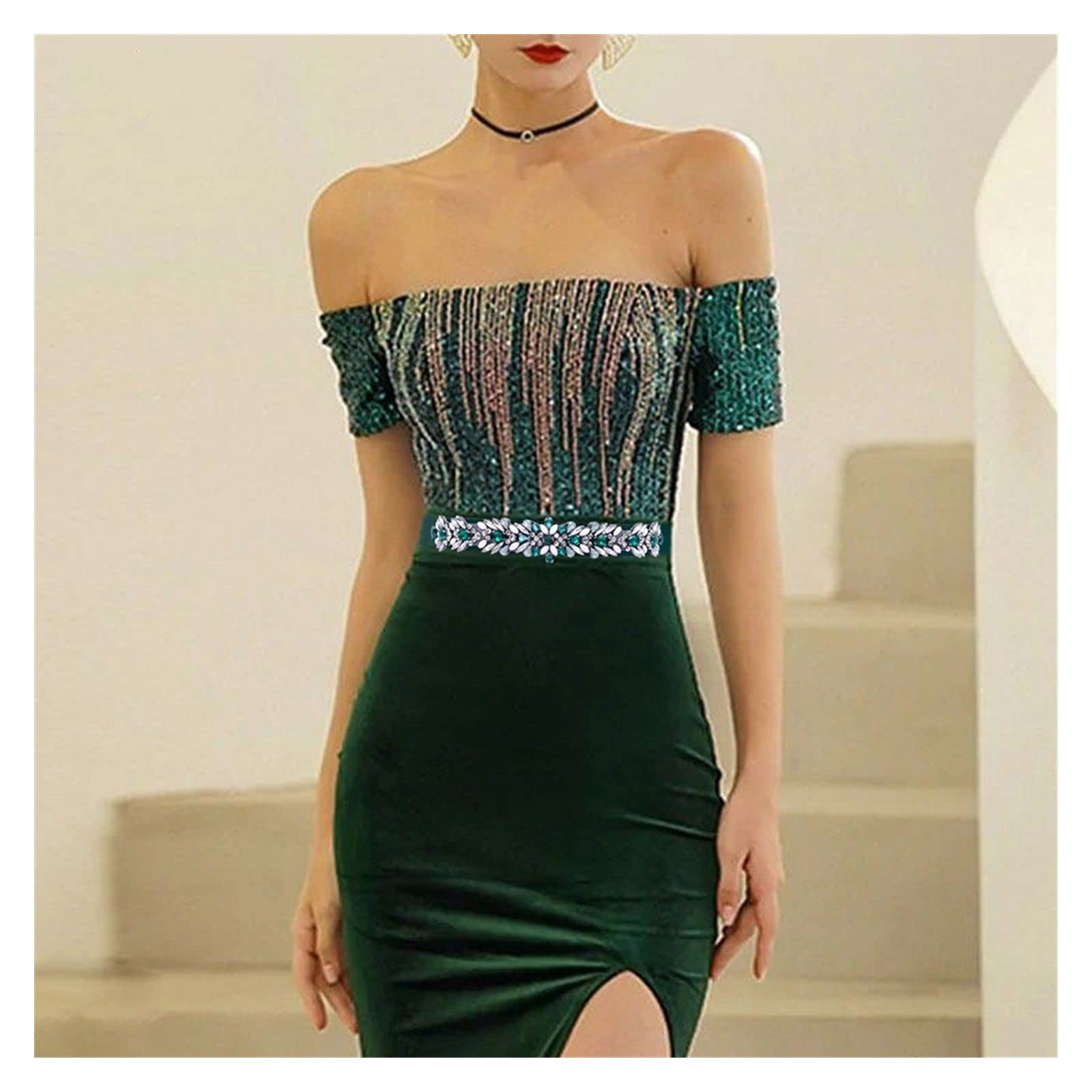 ZZSRJ Strass Ceinture élastique for Femmes Robe Pleine Cristal Femme Ceinture Ceinture Mode Dames Ceinture (Belt Length : 68-100cm, Color : 1)
