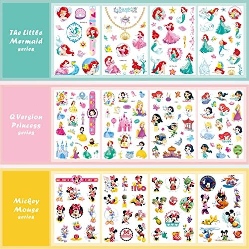 Disney Temporary Tattoos for Kids, CAYUDEN 40 Sheets Cartoon Princess Tattoos Temporary for Girls Waterproof Disney Children Tattoos Temporary Mickey Mouse Frozen Tattoos Stickers for Party Favor