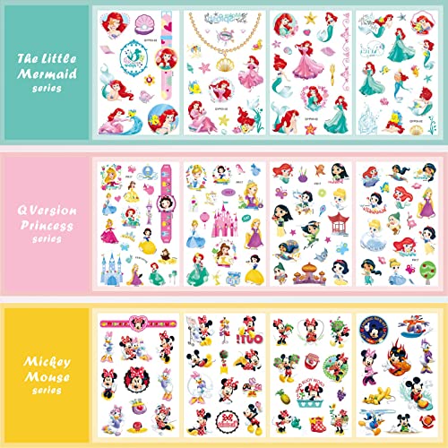 Princess Tattoos Kids, Acsaummy 40 Sheet Cartoon Tattoos Party Favor Set For Girls Boys 9 Cute Princess Series Temporary Tattoo Stickers Mickey Mouse Tattoo Stickers For Kids Party Decor Supply #TOP4