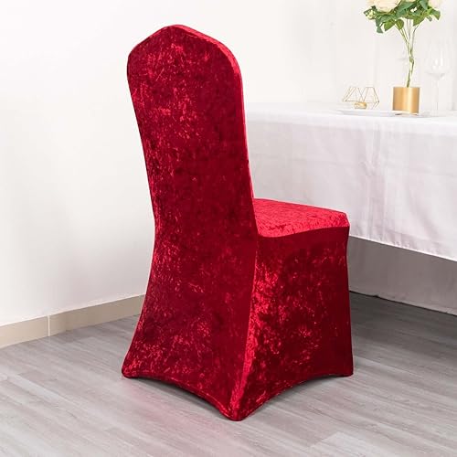 Miniatura 2 de Efavormart - Funda elástica para silla de banquete de terciopelo triturado rojo y elastano con bolsillos para los pies, funda para silla de boda,