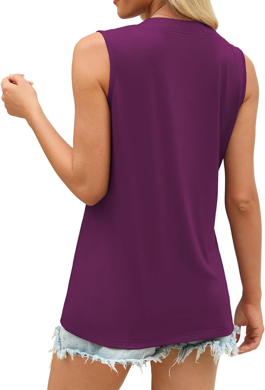 Womens Summer Tank Top V Neck Sleeveless Tops Button Shirts Loose Fit Basic Clothes - Image 5