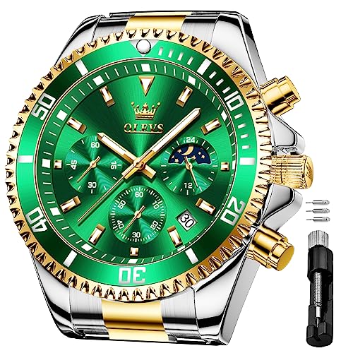 Image of OLEVS Men's Waterproof Watches Stainless Steel Waterproof Chronograph Wrist Watches Luxury Dress White Luminous Big Face Analog Quartz Male Watches