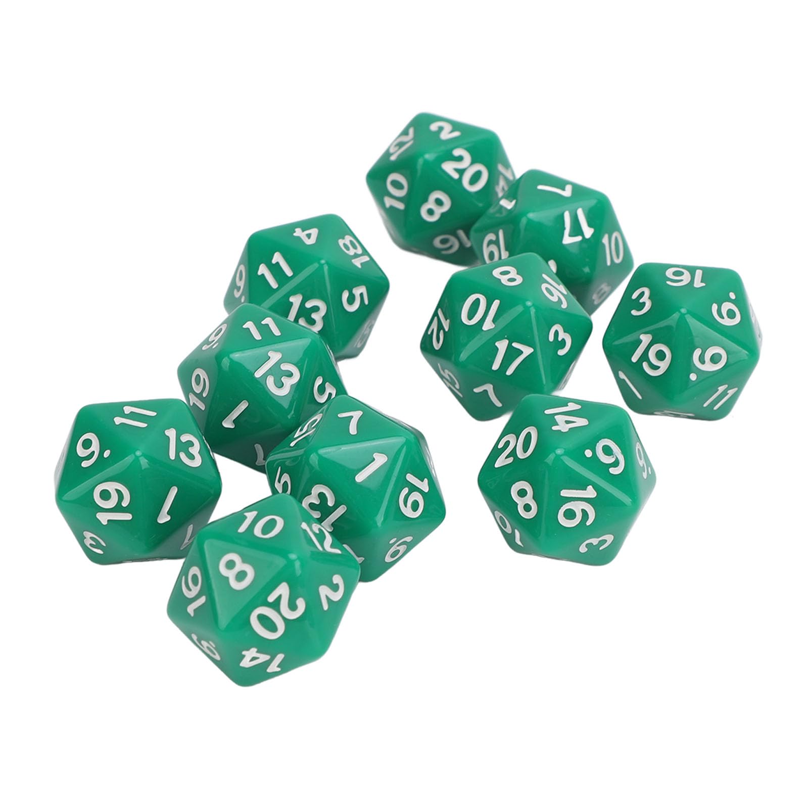 Kości Dungeons and Dragons, 10 Sztuk 20-stronnego Zestawu Kości D20, Kostki Wielościenne ze Złotymi Cyframi do Gier Stołowych do Odgrywania Ról DND RPG Dungeon Dragons Board (GREEN)