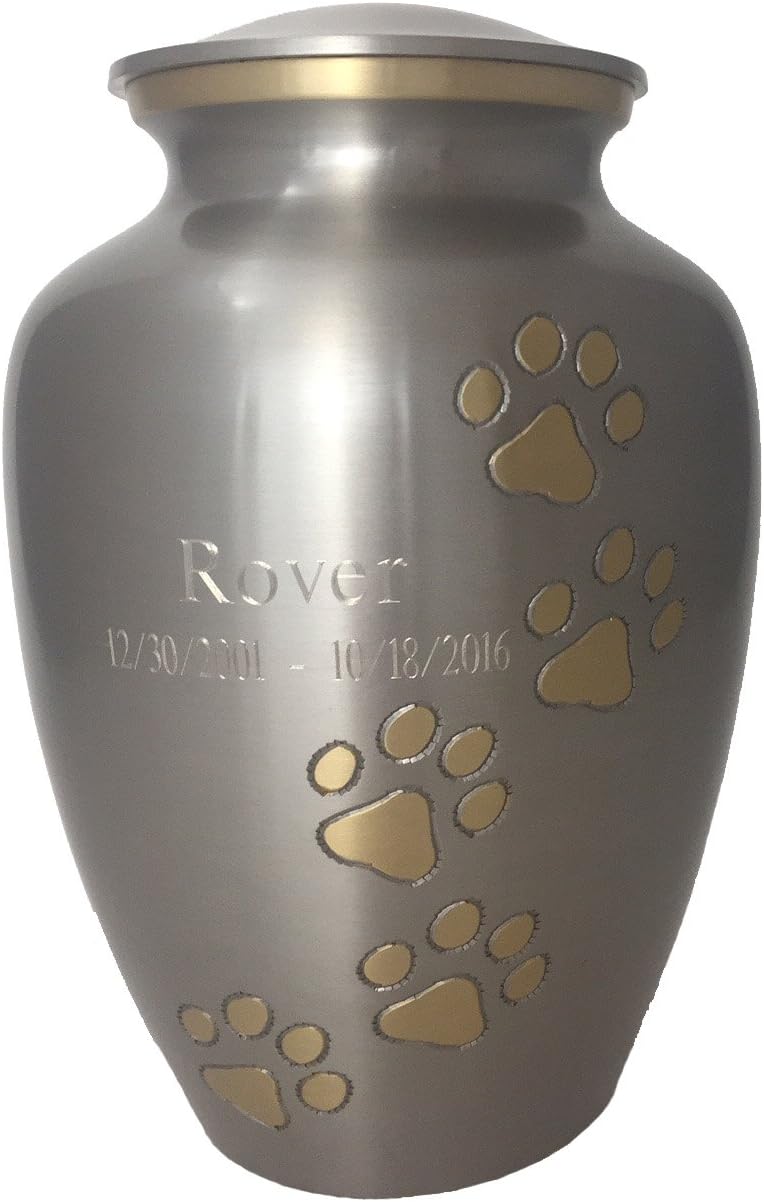 BeautifulLifeUrns Pawsitive Reflection, Small Pet Cremation Urn, Pewter/Gold