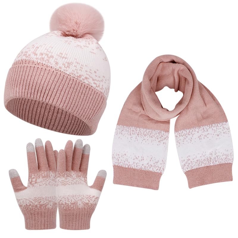 Gorro de esquí al aire libre con bufanda y guantes para mujer Yanmucy