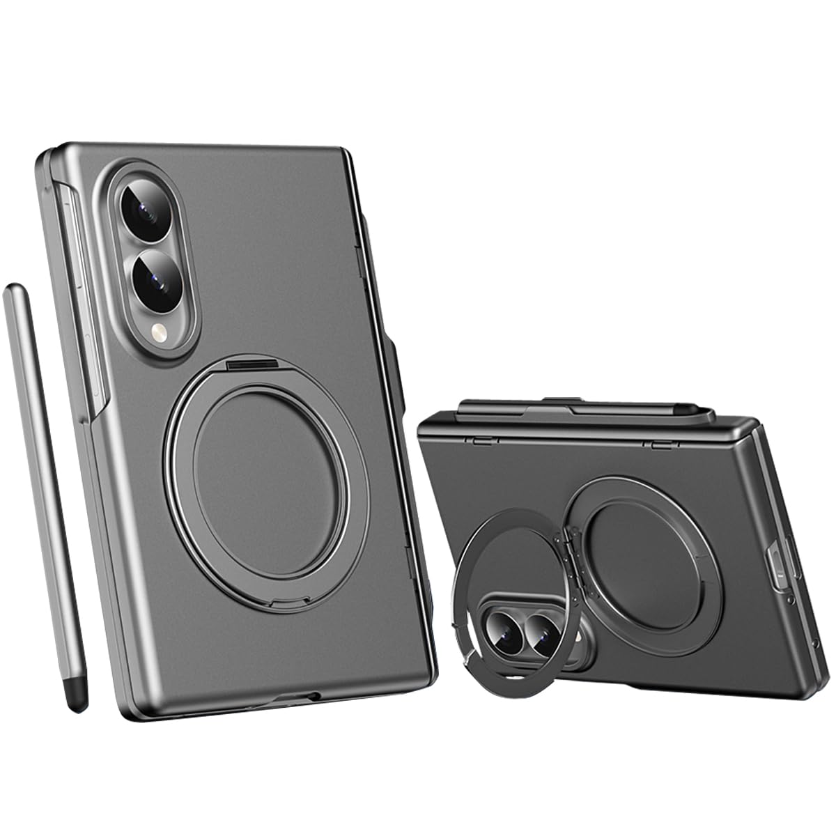 Etui z obrotowym uchwytem do Samsung Fold 8 Wide, osłona ekranu, pierścień magnetyczny, obudowa ochronna na zawias Samsung Galaxy Z Fold8 Wide z rysikiem-szary
