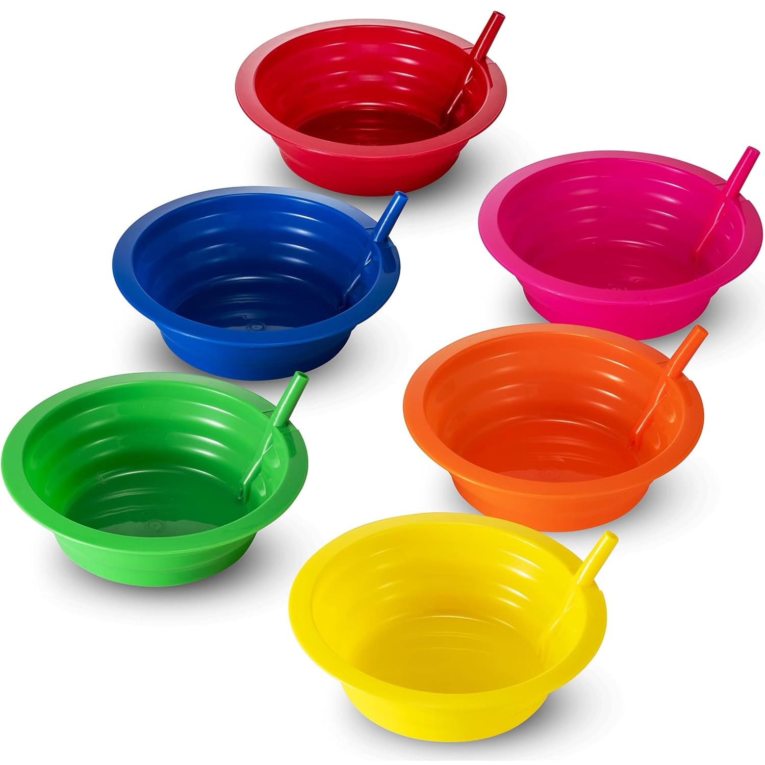 JoyServe Ciotole per cereali con cannucce per bambini - (set da 6 ciotole da 20 once) Ciotole riutilizzabili in plastica senza BPA con cannucce integrate per bambini e neonati