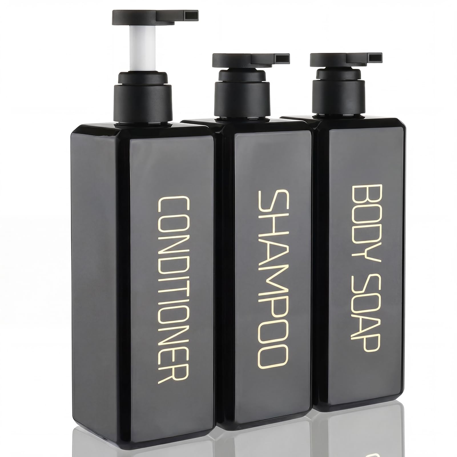 Hokretme Shampoo and Conditioner Dispenser 550ml 3 Pack Shower Soap Bottles Refillable Shampoo Pump Bottle Dispenser Plastic Empty Body Wash Dispensers with Permanent Labels for Bathroom (Black) — image 1