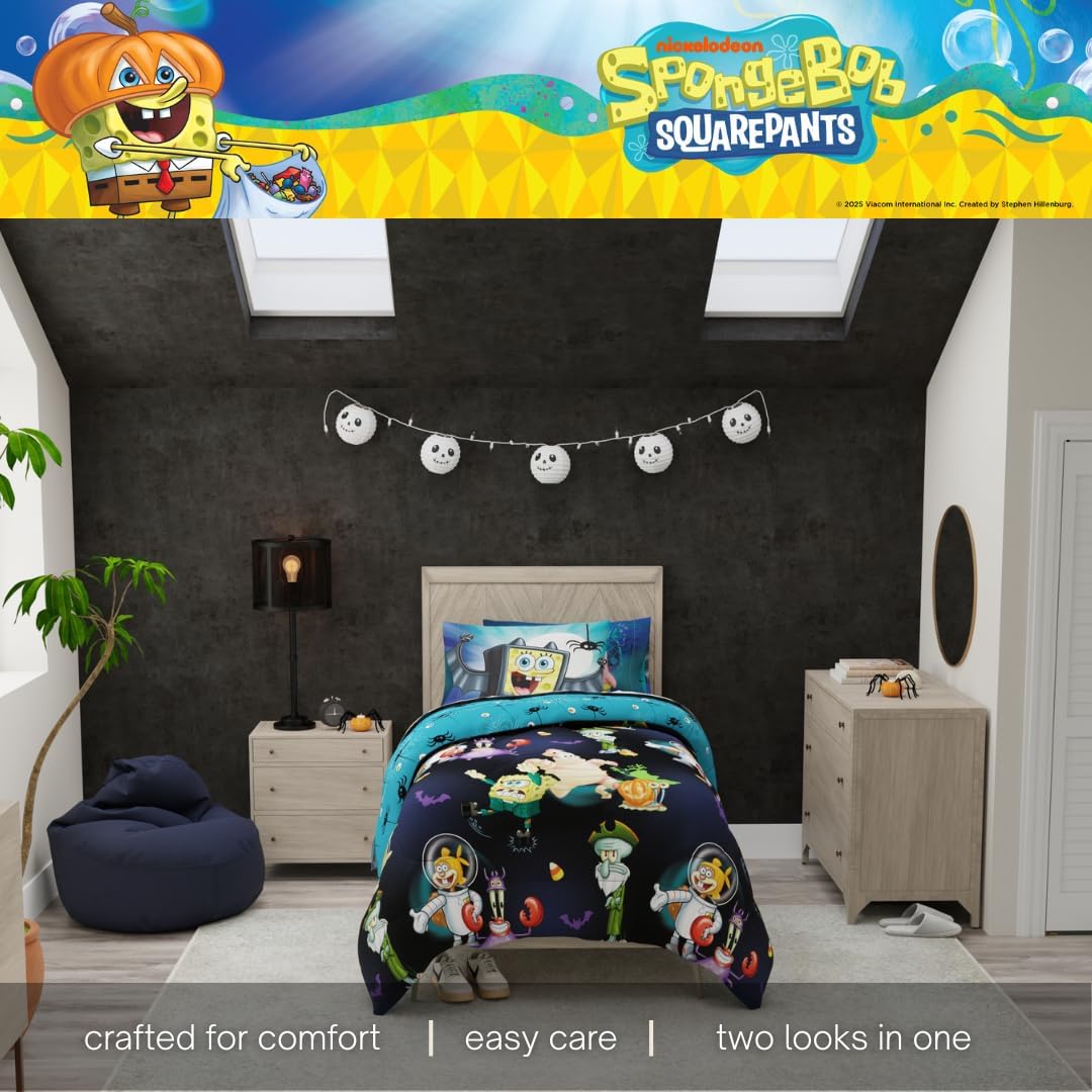 Spongebob Squarepants Kids Halloween Bedding 5 Piece Super Soft Cozy Reversible Comforter and Sheet Set with Sham, Twin, (Officially Licensed Product) by Franco - Image 4