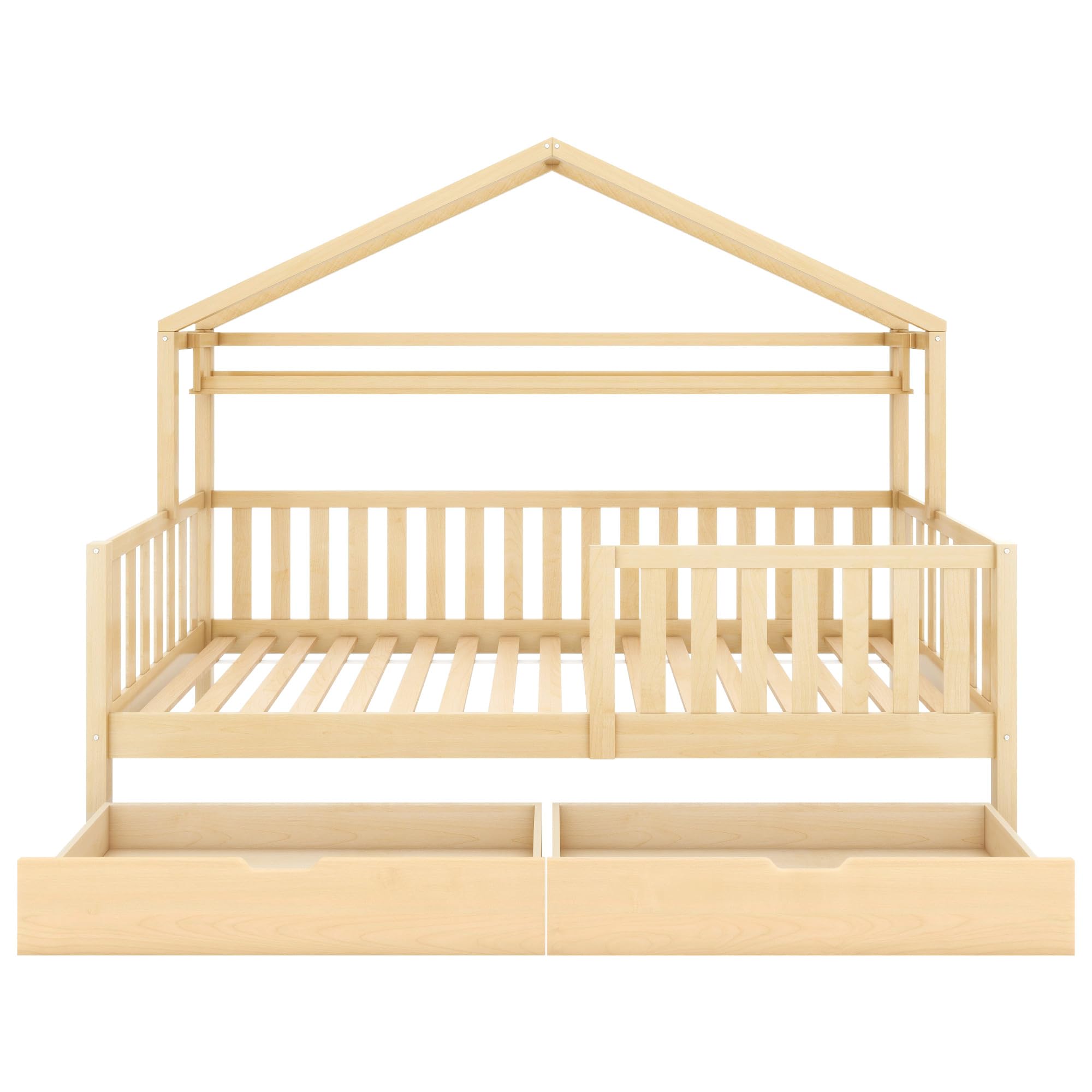 Moimhear Lettino per bambini in legno di colore legno, 90 x 200 cm, con cassetti, in legno di pino, per la casa dei bambini e dei ragazzi, colore naturale