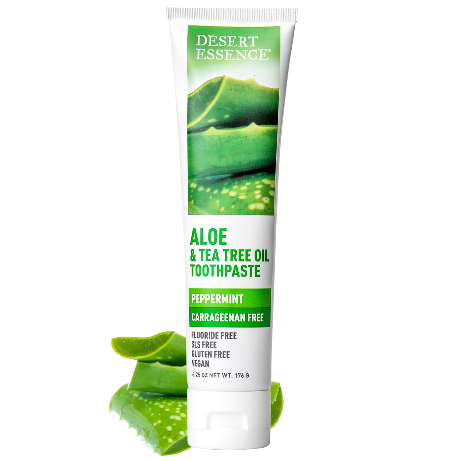 Amazon.com: Desert Essence Aloe & Tea Tree Oil Toothpaste, Flouride Free,  SLS Free, Carrageenan Free, Vegan, Gluten Free, Peppermint, 6.25 oz. :  Health & Household