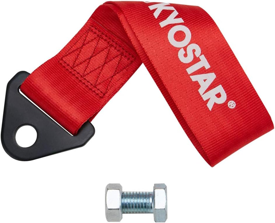 Kyostar Universal Racing Tow Strap for Front or Rear Bumper Towing Hooks (Red)