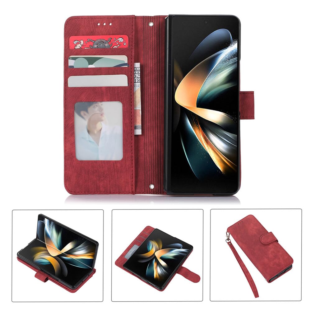 Generic etui kompatybilne z Samsung Galaxy Z Fold 8 Ultra (kolor: niebieski) skórzany portfel na karty z klapką uchwyt na długopis retro etui na tył