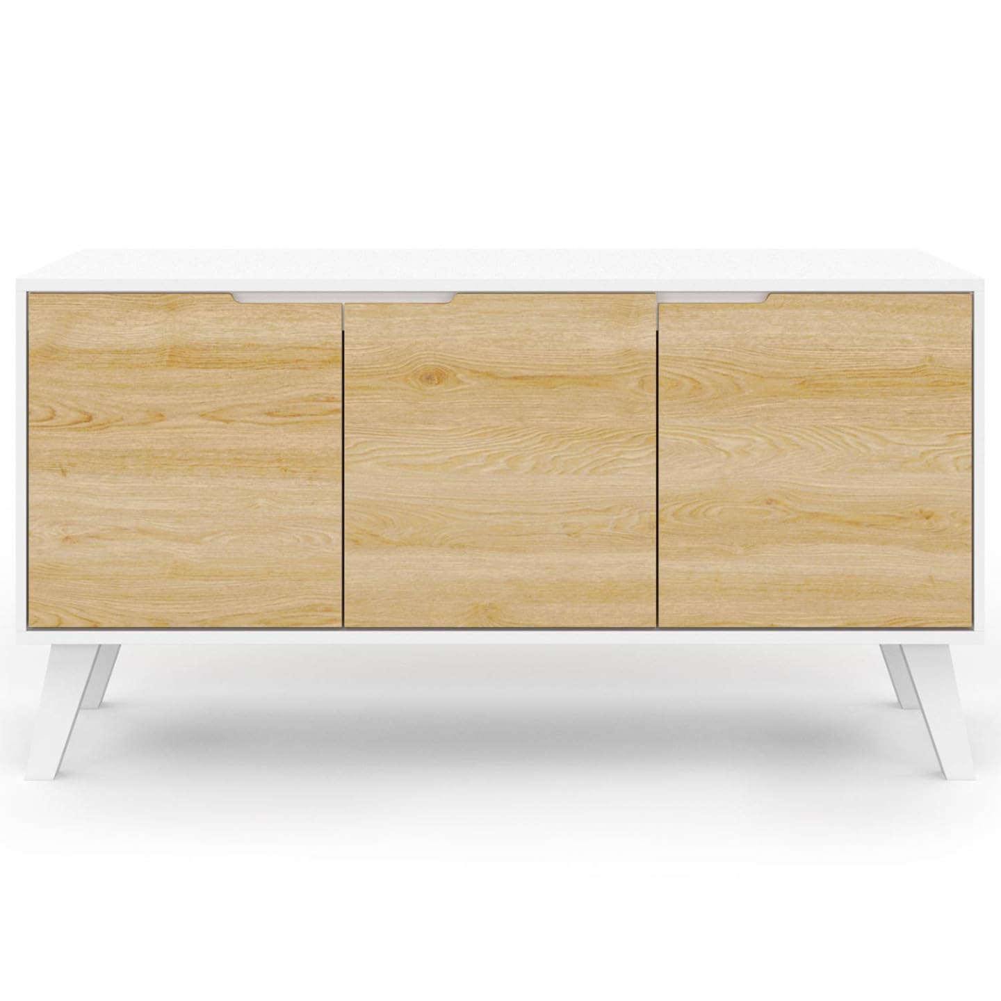 IDMarket - Buffet Bas scandinave 113 cm FINN Blanc 3 Portes façon hêtre