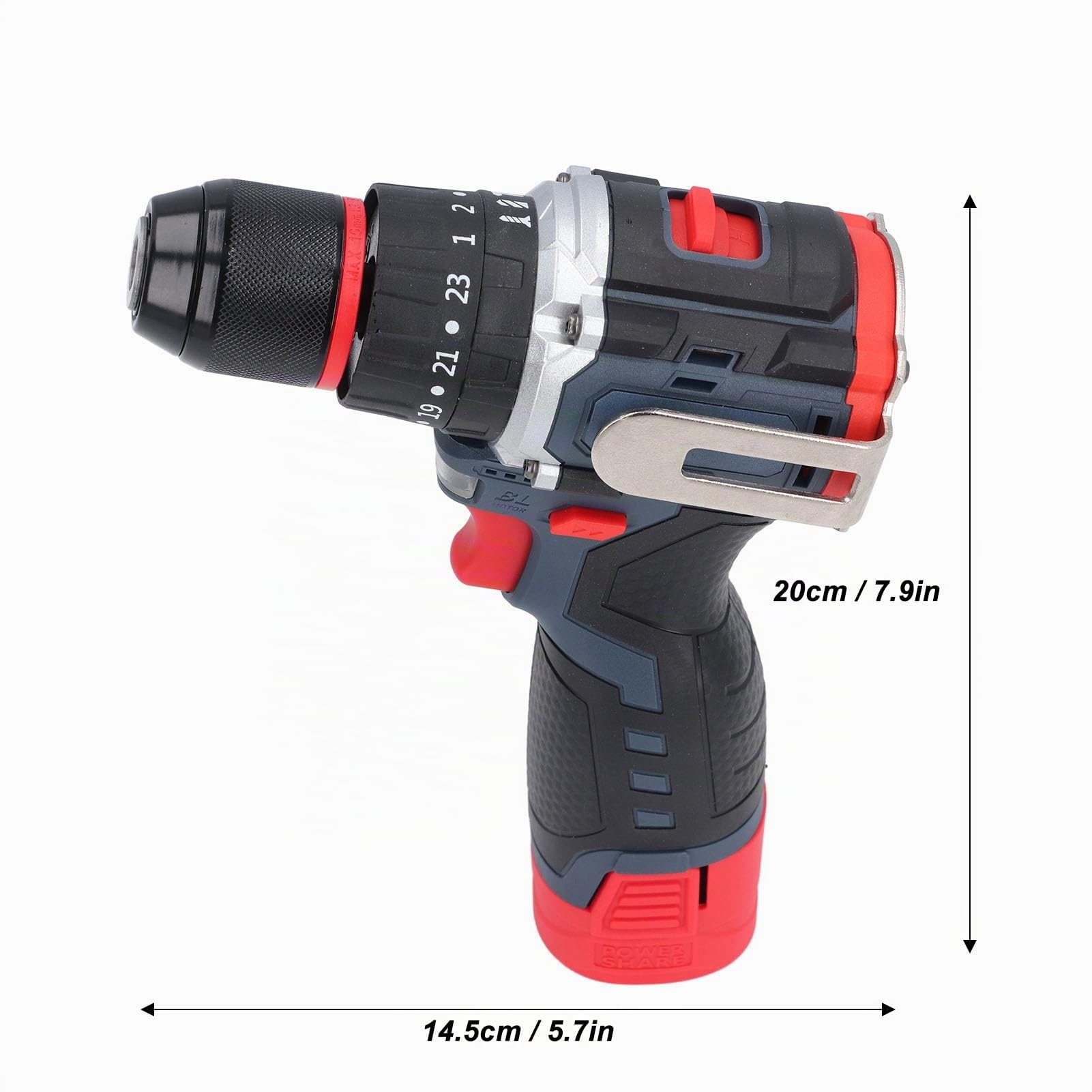 Juego de Taladro Inalámbrico, Taladro Atornillador Inalámbrico Sin Escobillas de 18 V con 2 Velocidades Variables, Torque de 80 Nm, Portabrocas de 10 Mm, Batería y Cargador