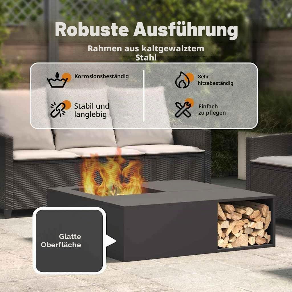 vidaXL Feuerstelle Schwarz 100 x 100 x 30 cm Wetterfeststahl | Aus kaltgewalztem Stahl gefertigt, Ideal für den Außenbereich, Maße 40 x 40 x 15 cm