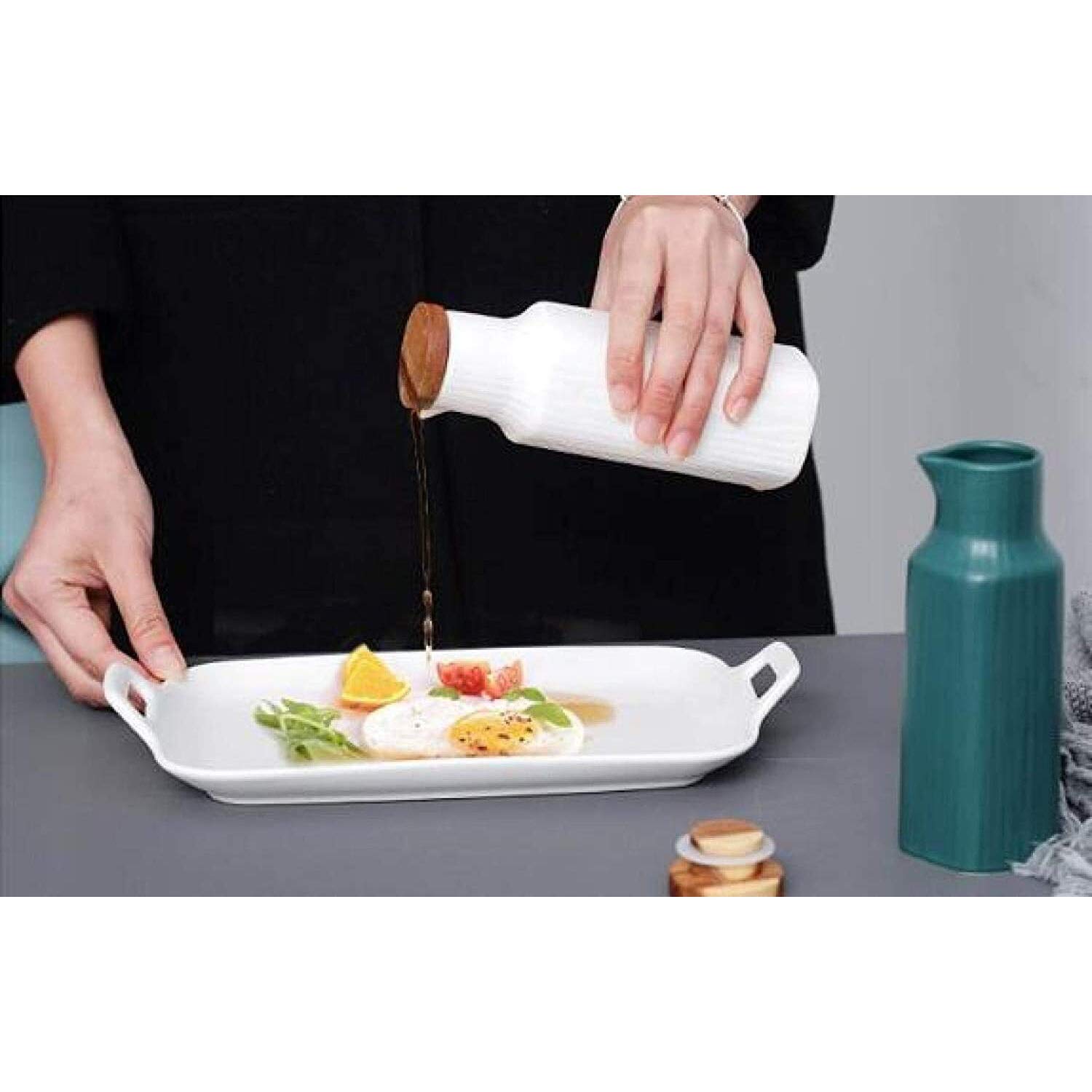 Dispenser di Olio per aceto Distributore di Bottiglie di aceto di Olio d'oliva in Ceramica 40 0 ml Bottiglia di stoccaggio dell'olio Bottiglia di Spezia in Ceramica Artigianale (Color : White)