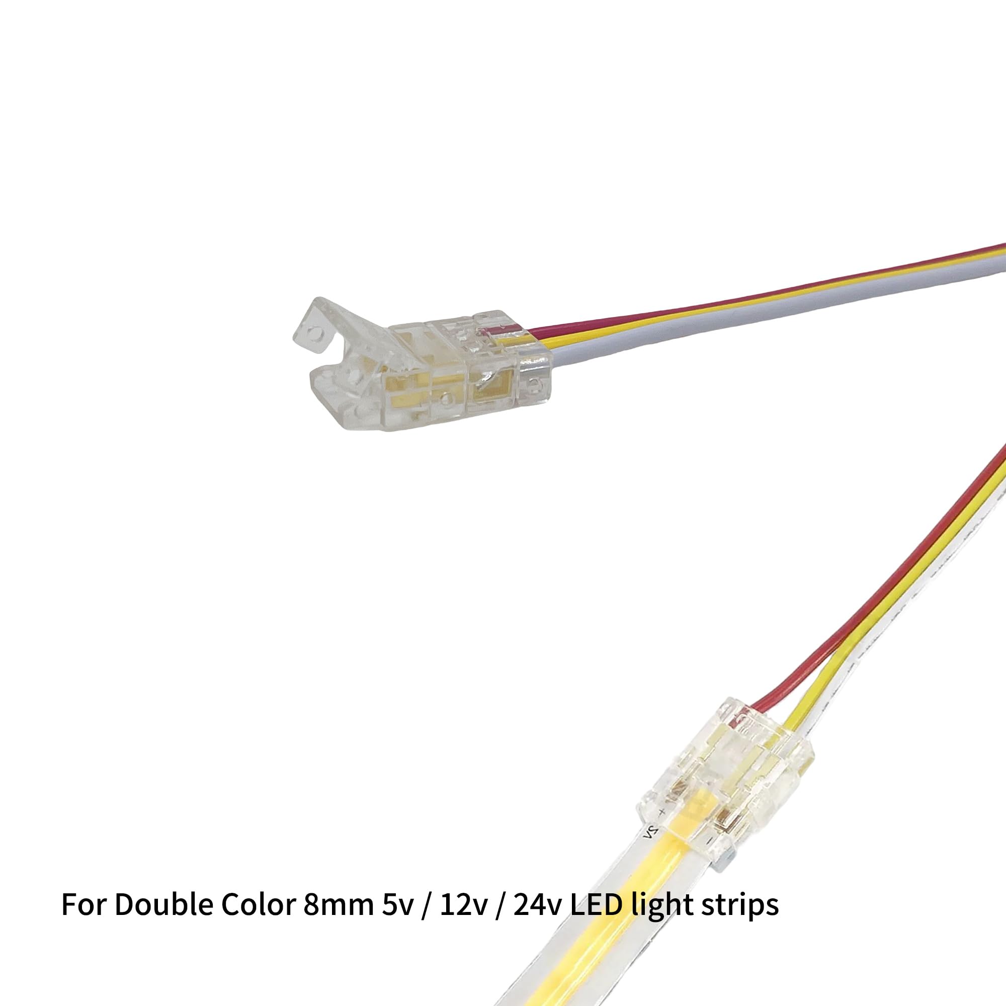 Clearhill 8mm 3Pin 10Pcs COB LED Strip Connectors,Solderless Strip to Wire Connectors + 10cm Cable-Gapless Connection for Double Color 5V/12V/24V LED Strips,No Soldering Required,Secure Connection - Image 2