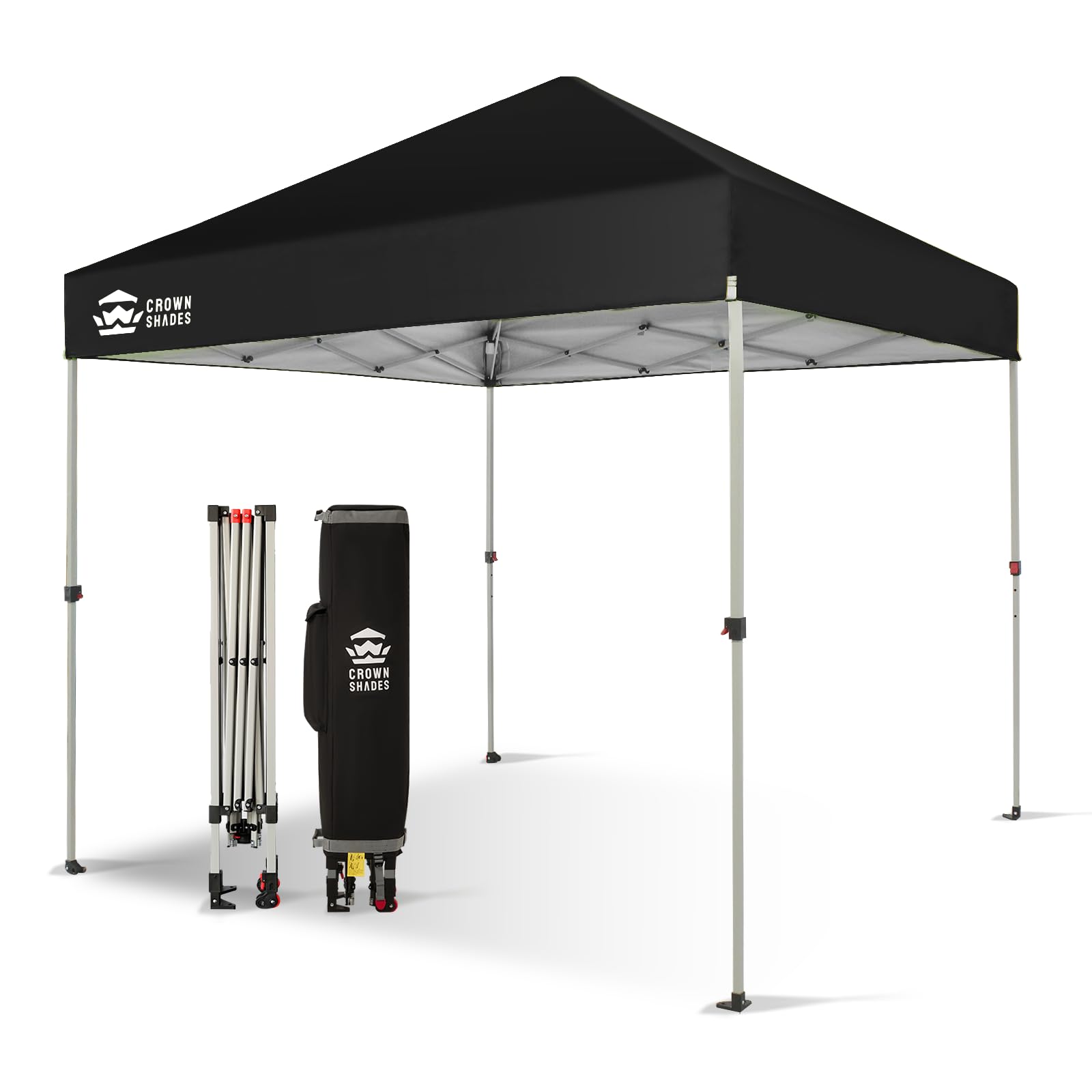 CROWN SHADES 8x8 Pop Up Canopy, Patented Center Lock One Push Instant Popup Outdoor Canopy Tent, Newly Designed Storage Bag, 8 Stakes, 4 Ropes, Silver-Coated Black
