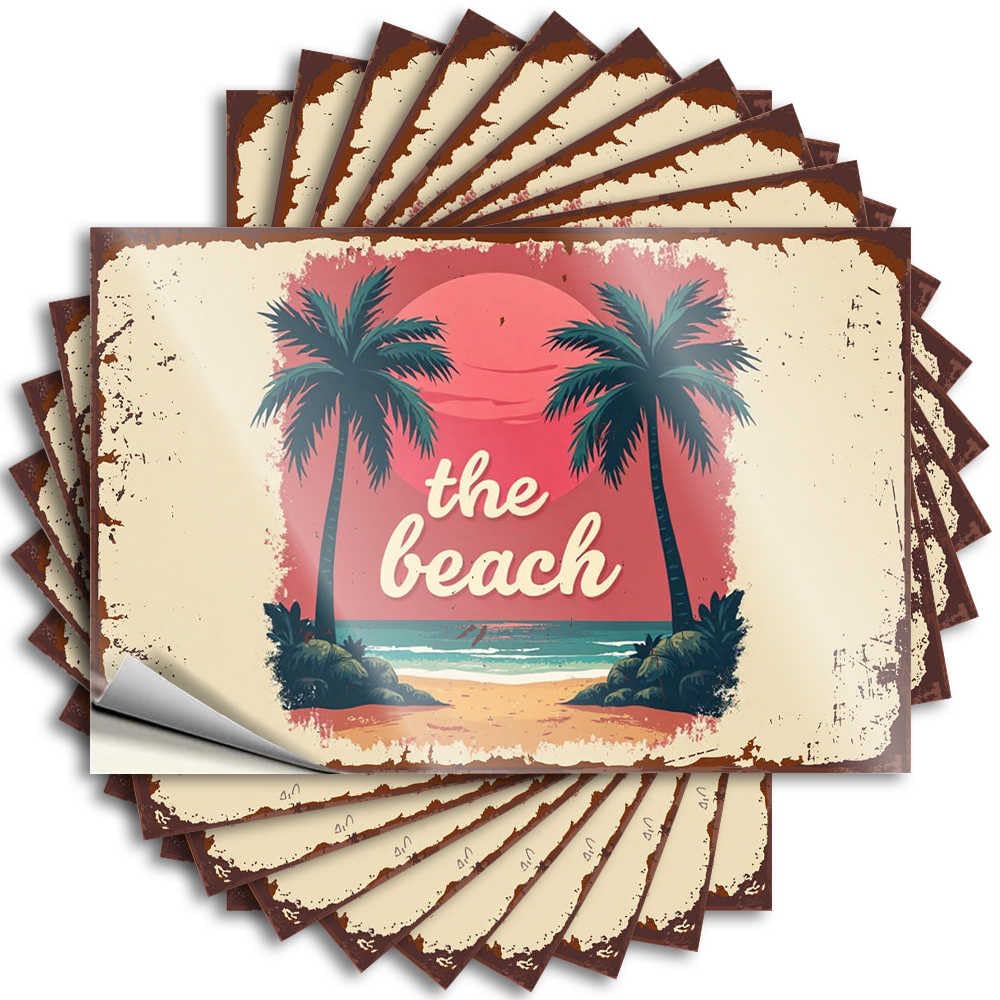 Decal Bathroom Accessories Decor Easy Apply | Sunset Serenity: Tropical Palm Beach Paradise Mini Water Peel and Stick(12X18CM)