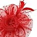 Durzasvo Women's Fascinators Tea Party Wedding Mesh Flower Pearl Feather Fascinator Hat with Headband and Clip Red